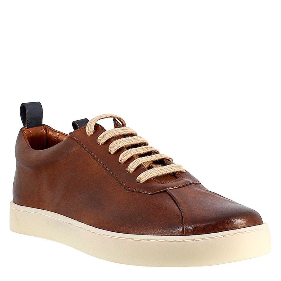 Leonardo Elegant Brown And Blue Men'S Sneaker In Smooth Leather