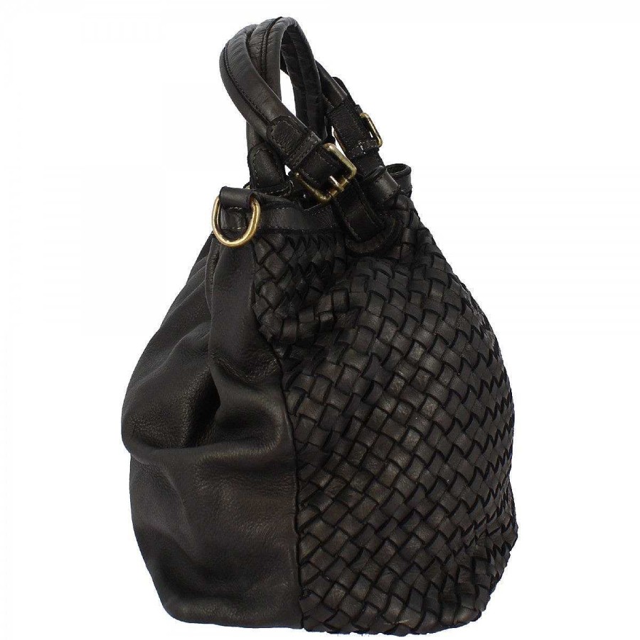 Leonardo Petrarca Handmade Women'S Bag In Black Woven Leather With Shoulder Strap