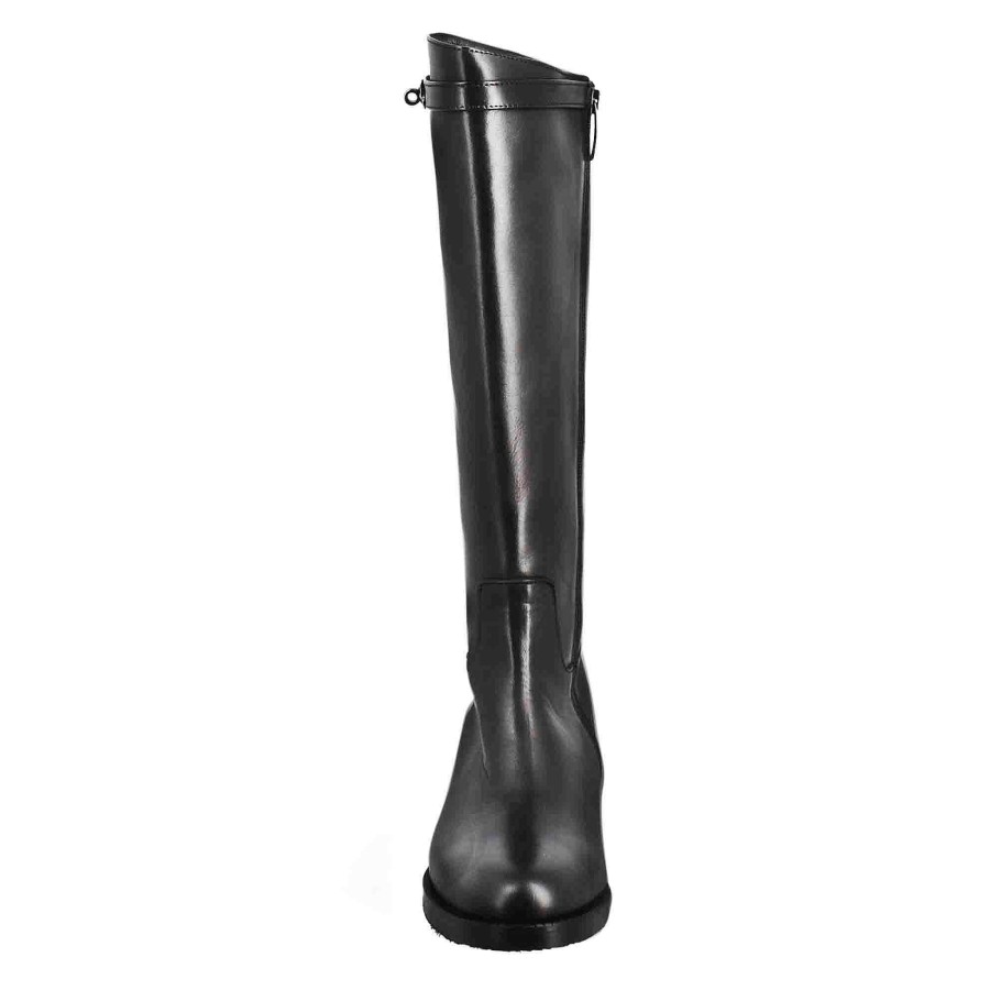 Leonardo Smooth Women'S Knee-High Boot With Low Heel In Black Leather