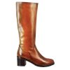 Leonardo Smooth Women'S Knee-High Boot With Medium Heel In Brown Leather