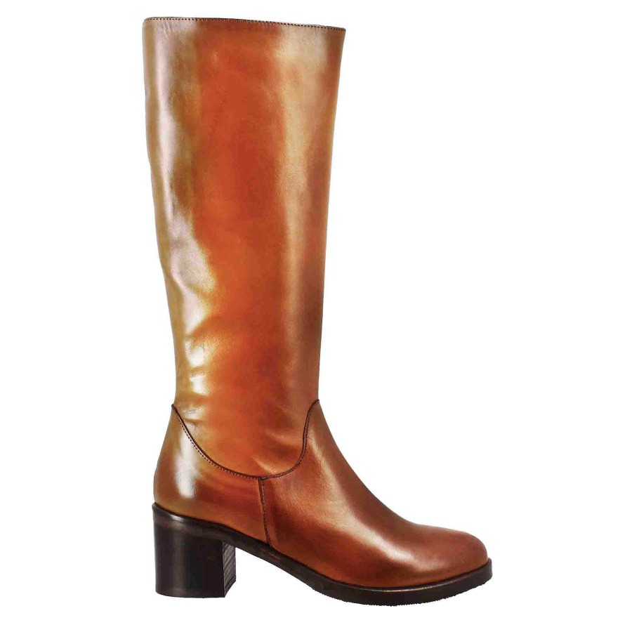 Leonardo Smooth Women'S Knee-High Boot With Medium Heel In Brown Leather