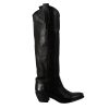 Leonardo Handmade Women'S High Texan Boots In Black Leather With Zip