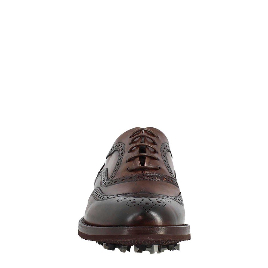 Leonardo Brown Women'S Golf Shoes With Handcrafted Leather Brogue Details