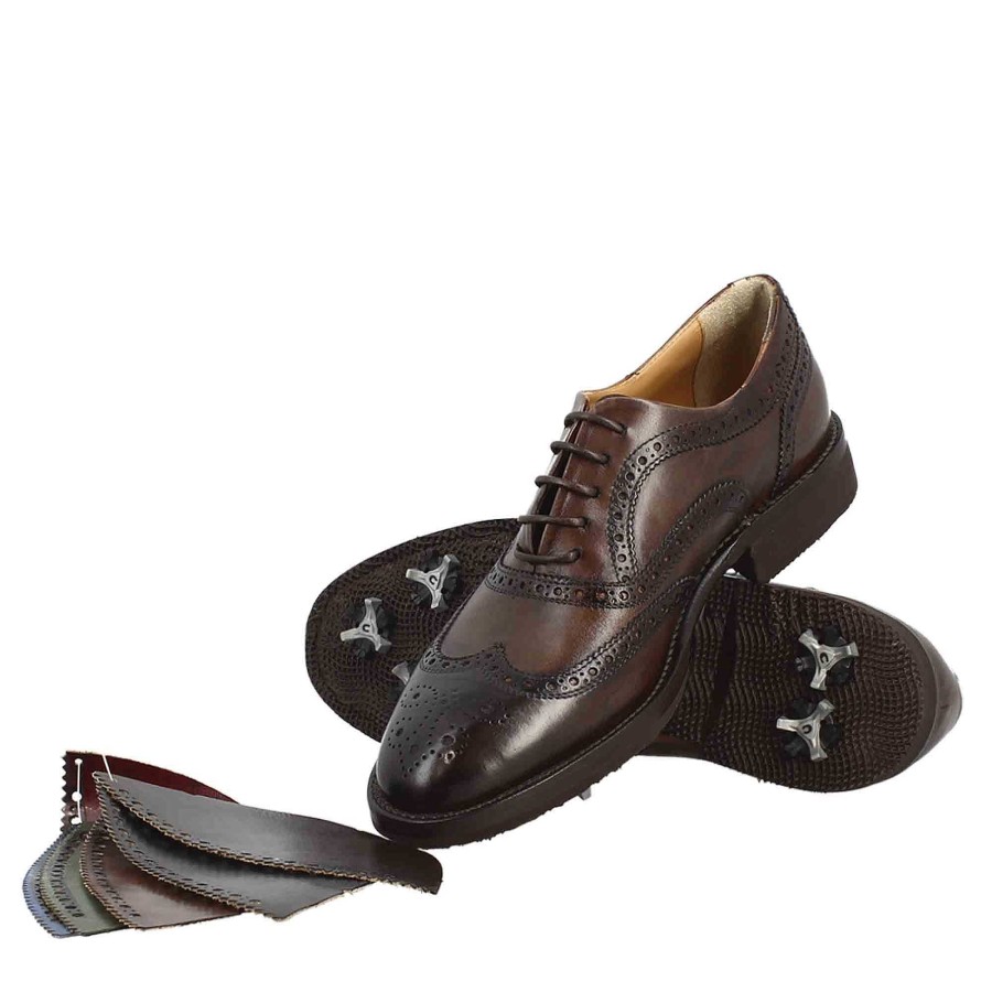 Leonardo Brown Women'S Golf Shoes With Handcrafted Leather Brogue Details