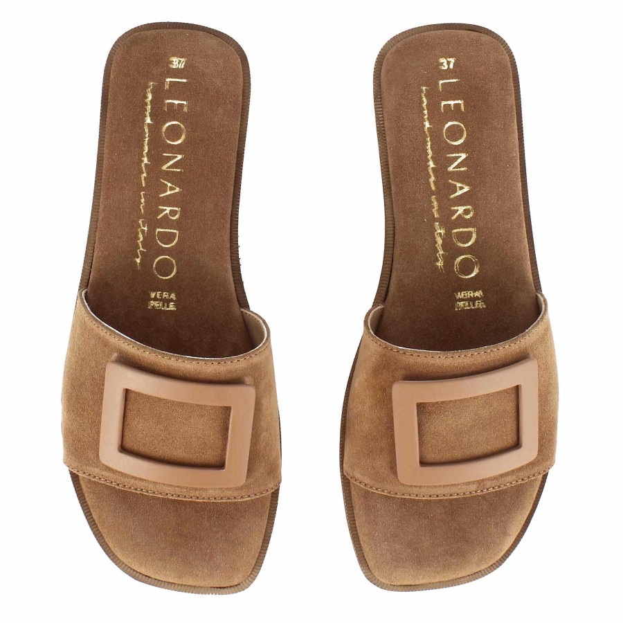 Leonardo Women'S Suede Slippers With Light Brown Band