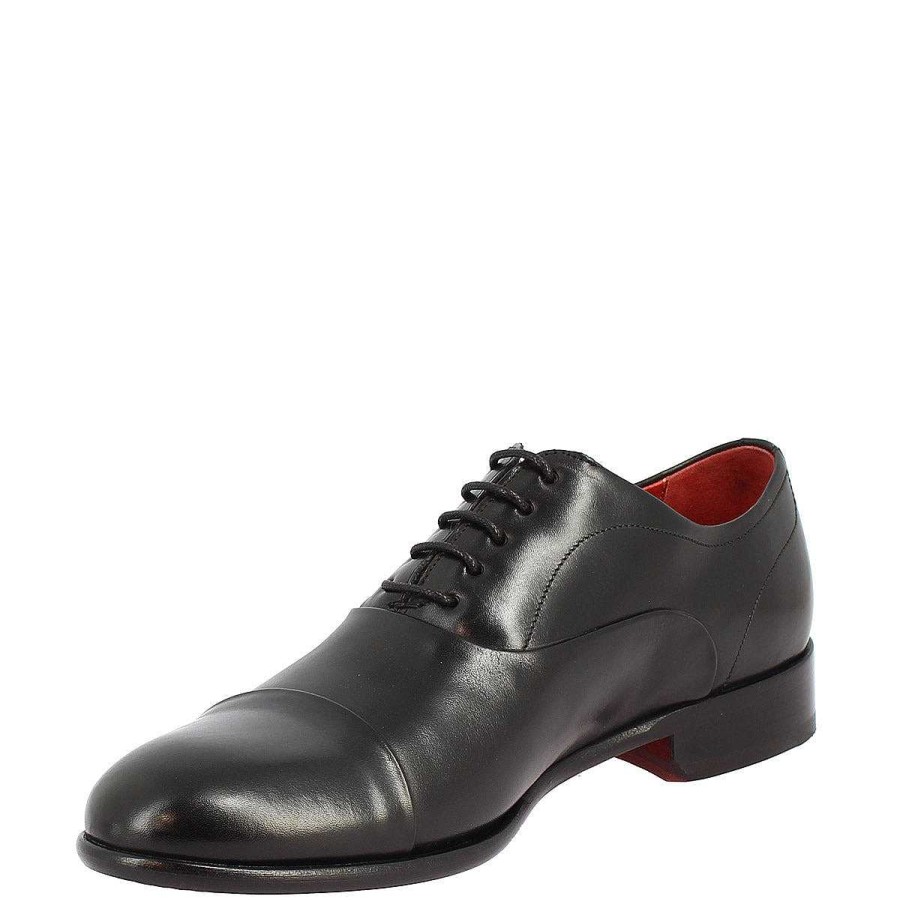 Leonardo Handmade Oxford Men'S Lace-Up Shoes In Black Leather