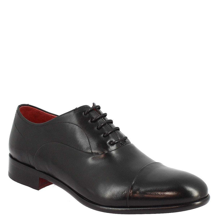 Leonardo Handmade Oxford Men'S Lace-Up Shoes In Black Leather