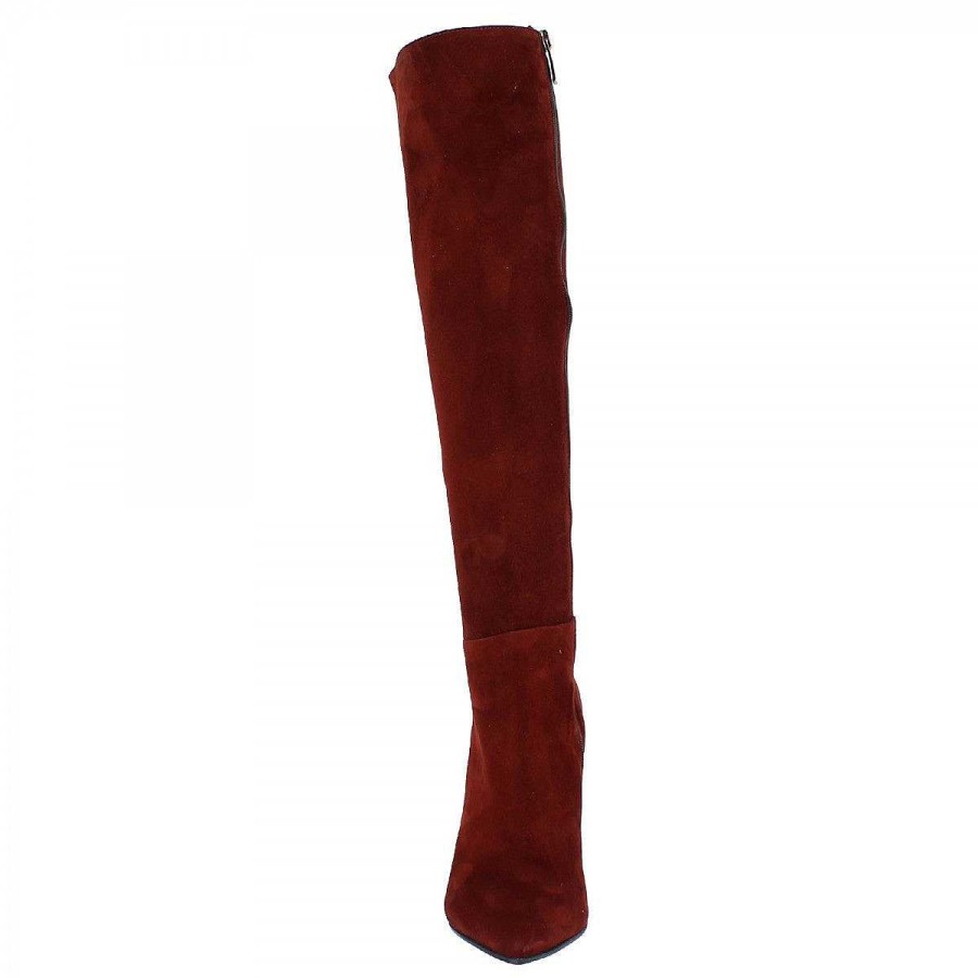 Leonardo Burgundy Suede Leather Handmade Women'S Pointed Toe Stiletto Heel Knee High Boots