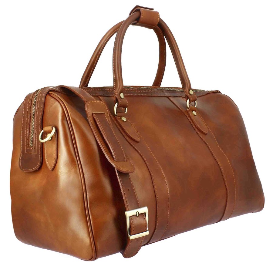 Leonardo Brown Leather Travel Bag With Shoulder Strap