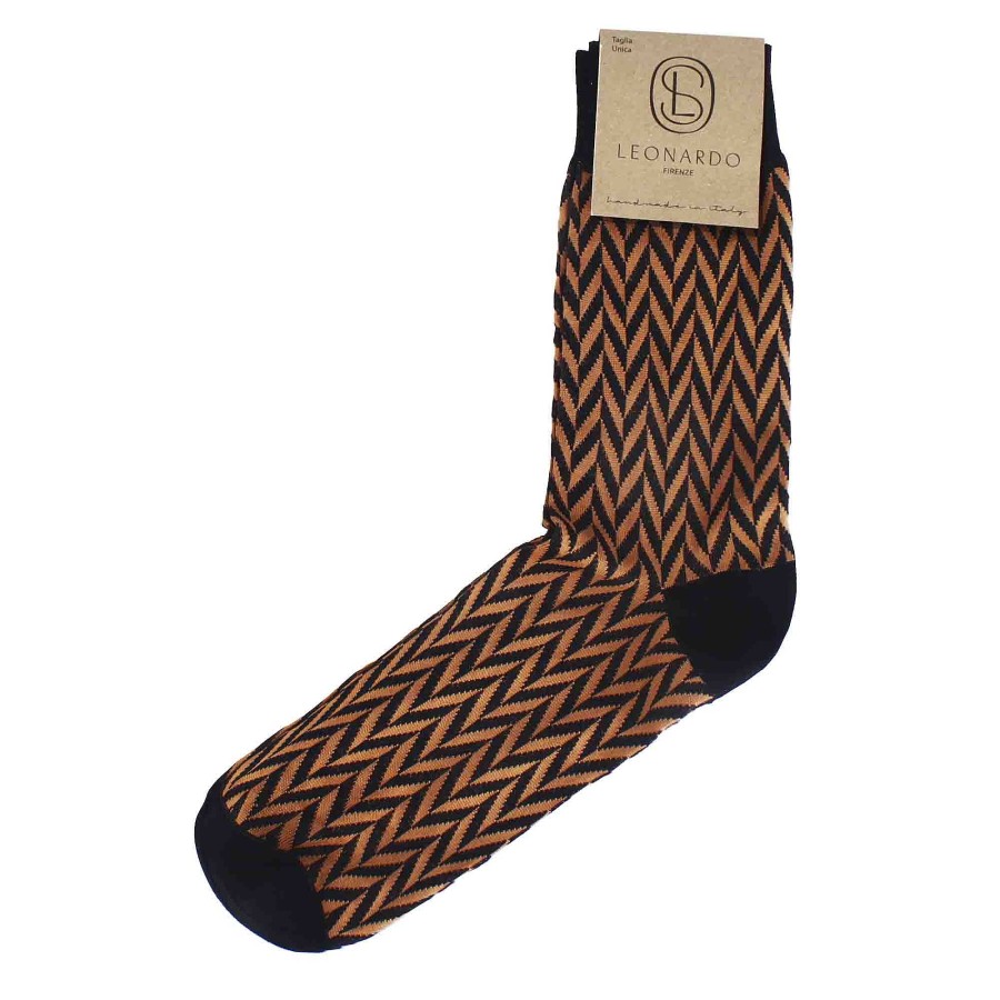 Leonardo Men'S Socks In Brown Cotton With Black Pattern