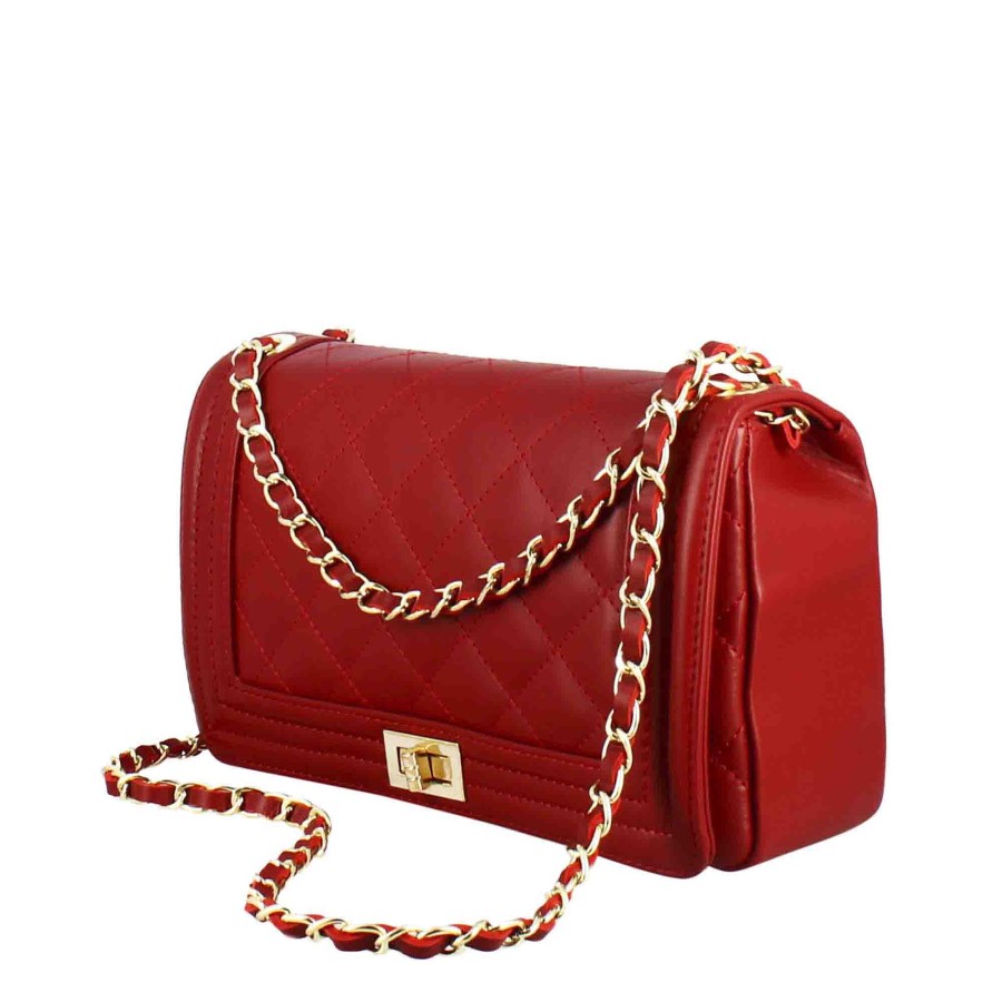 Leonardo Timeless Medium Shoulder Bag In Red Quilted Leather