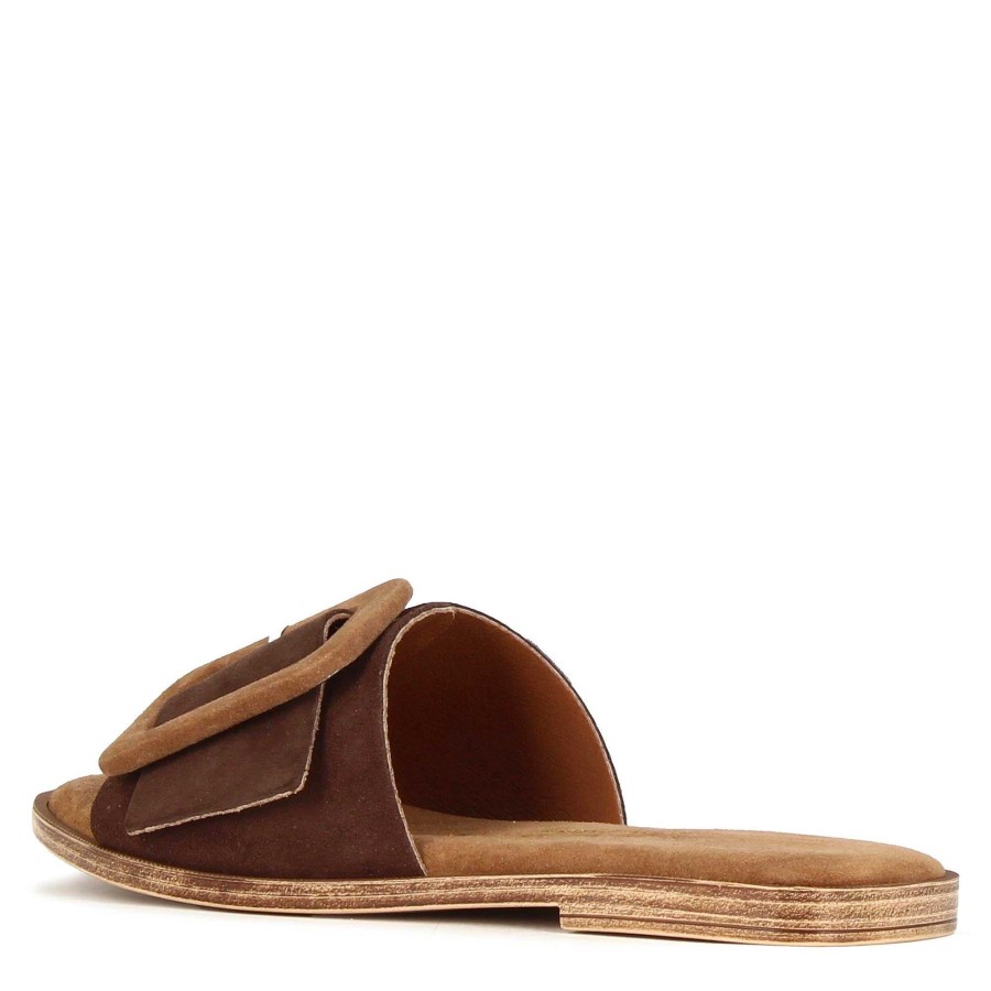 Leonardo Women'S Suede Slippers In Light Brown And Dark Brown