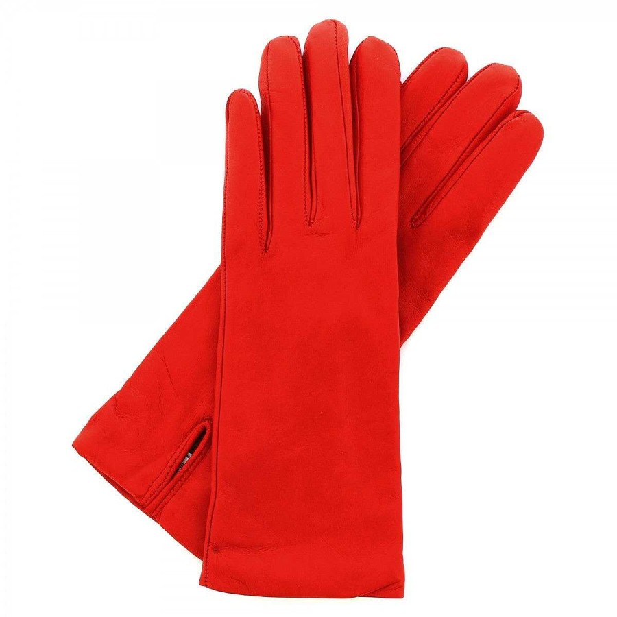 Leonardo Classic Handmade Women'S Gloves In Red Nappa Cashmere Lined