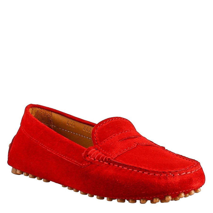 Leonardo Tubular Women'S Moccasin In Red Suede