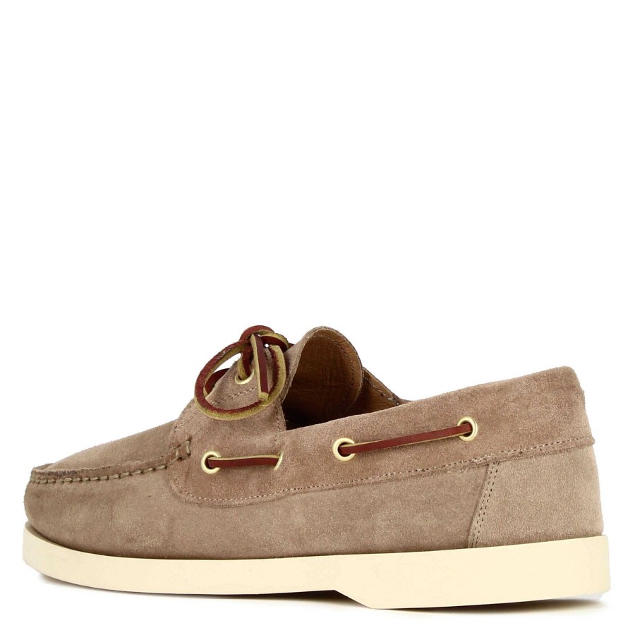 Leonardo Men'S Boat Moccasin In Beige Suede