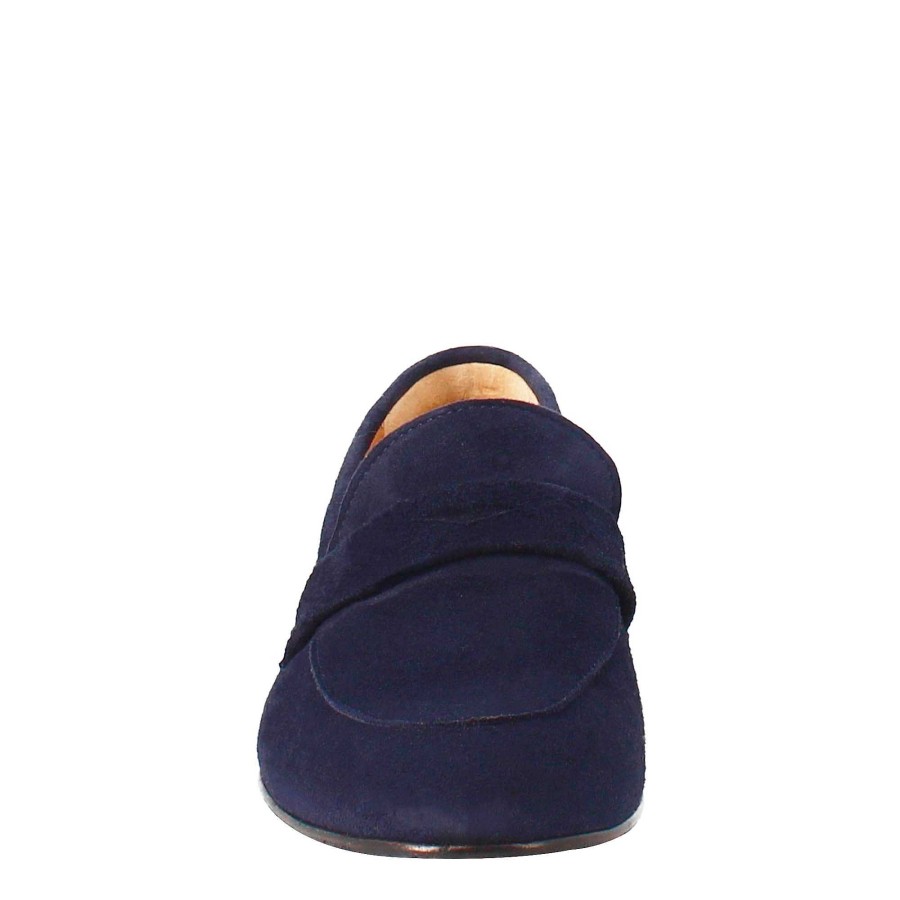 Leonardo Women'S Bag Moccasin In Blue Suede