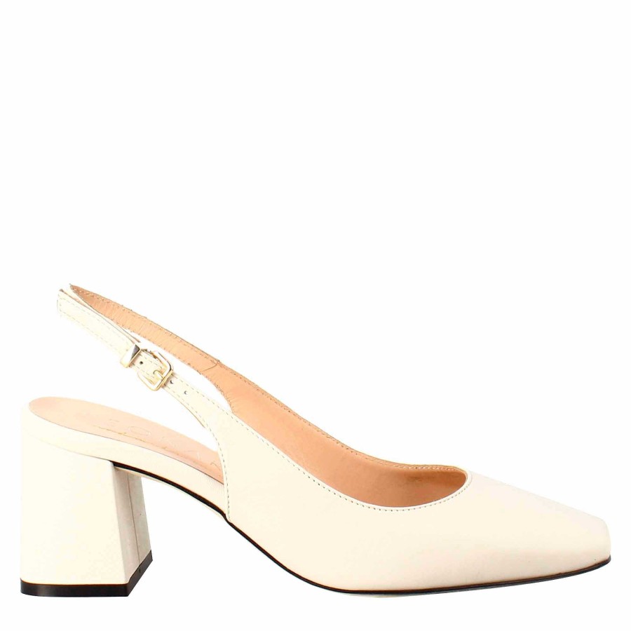 Leonardo Women'S Pointed Cream Leather Slingback Pumps