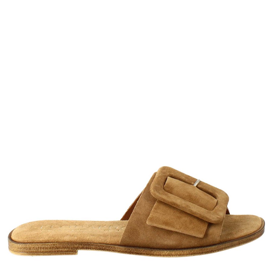 Leonardo Women'S Flat Sandal In Brown Suede