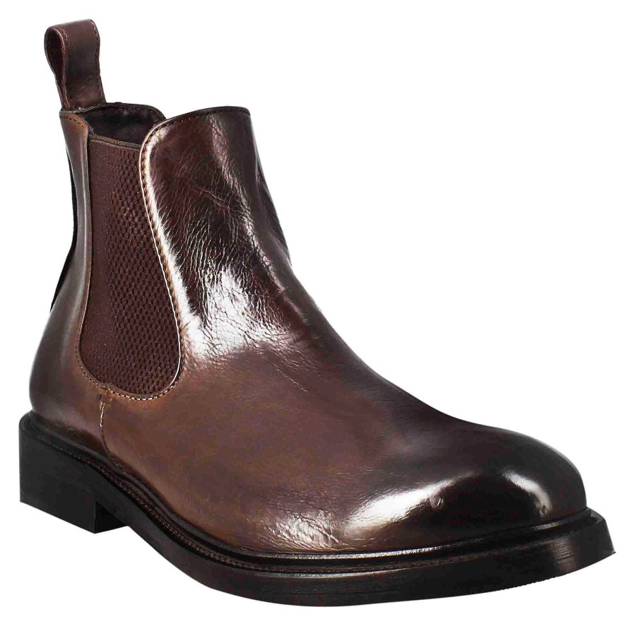 Leonardo Men'S Chelsea Diver Boot In Dark Brown Washed Leather