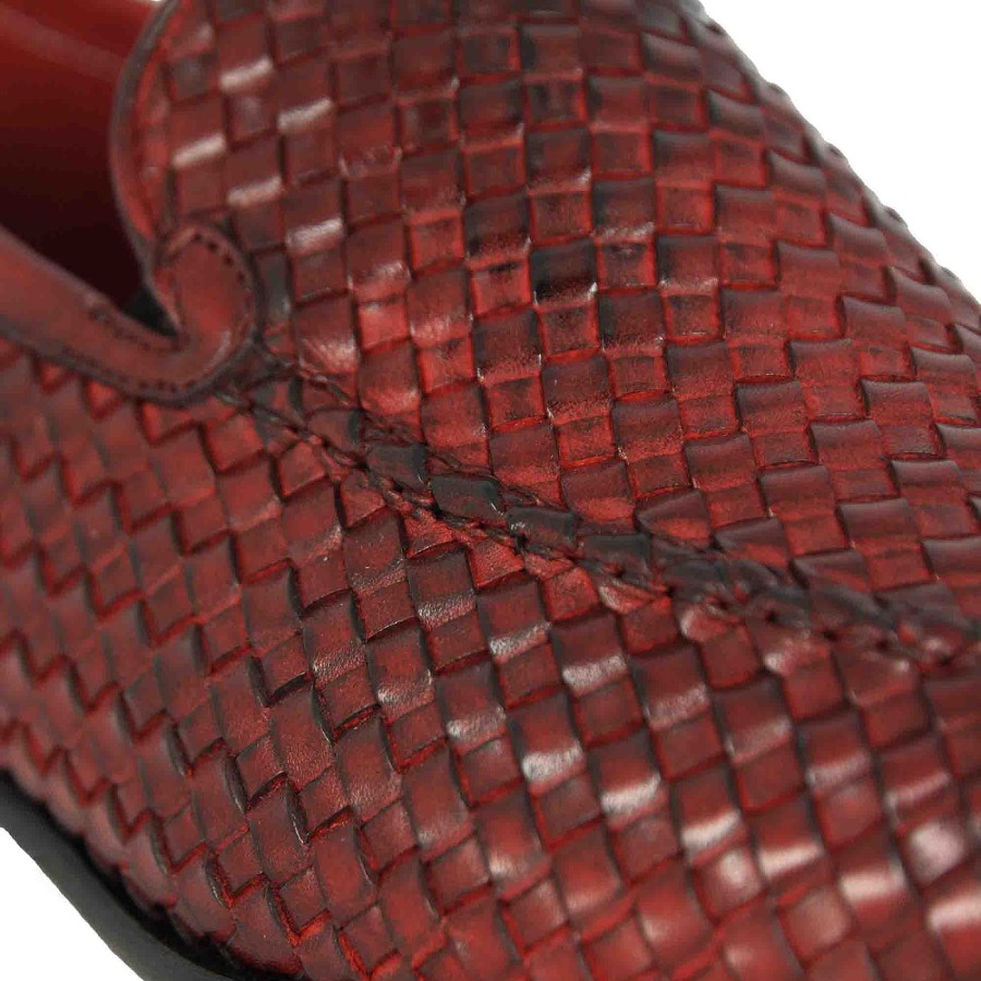 Leonardo Classic Men'S Moccasin In Red Woven Leather