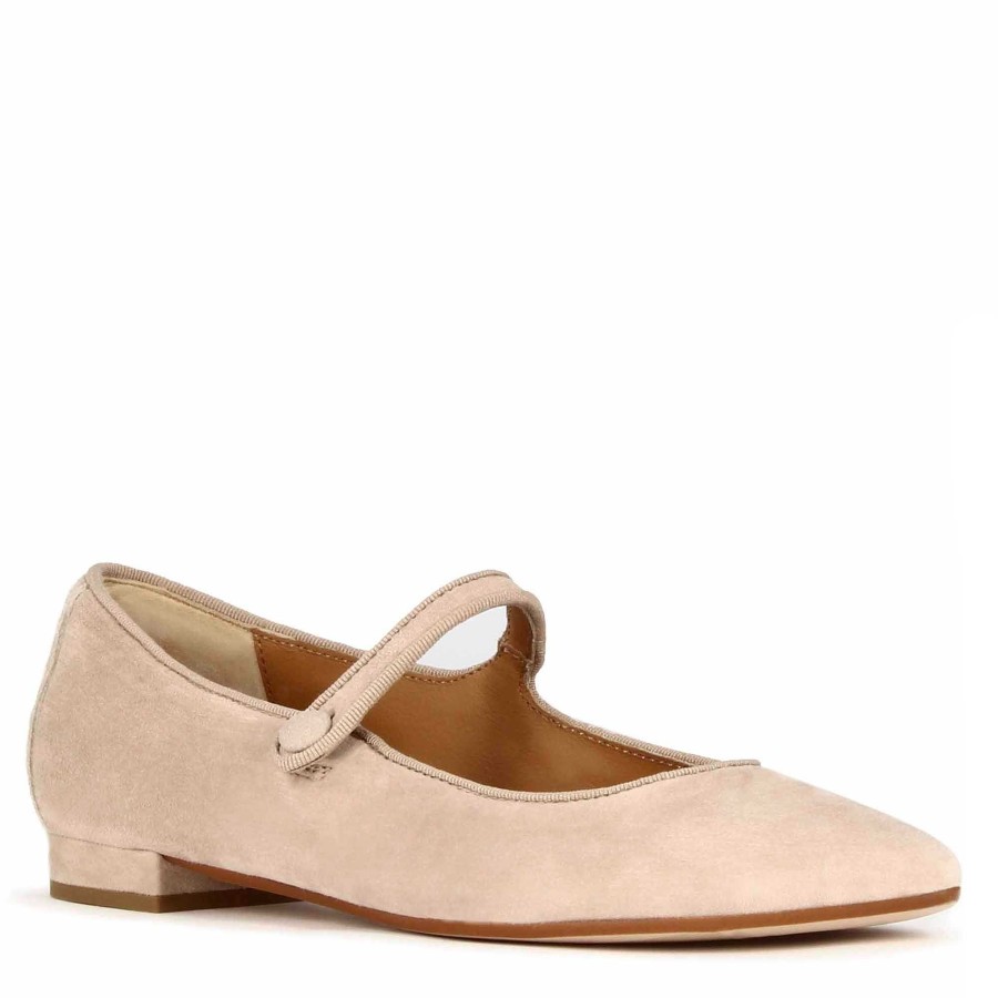 Leonardo Women'S Mary Jane Ballerina Shoes In Suede With Pink Strap