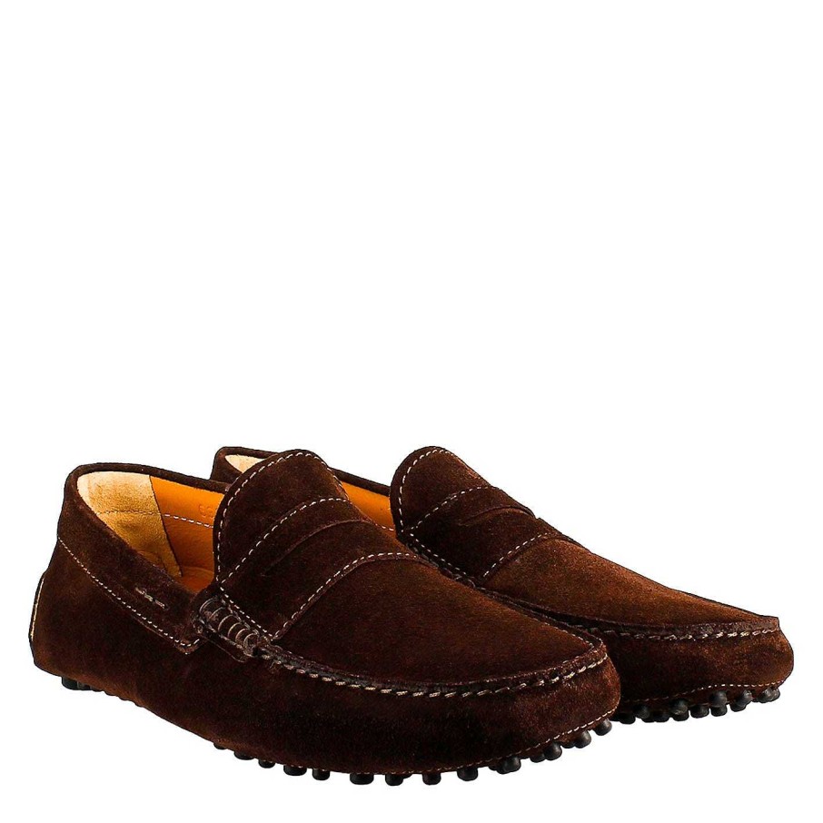 Leonardo Dark Brown Lined Men'S Moccasin In Suede