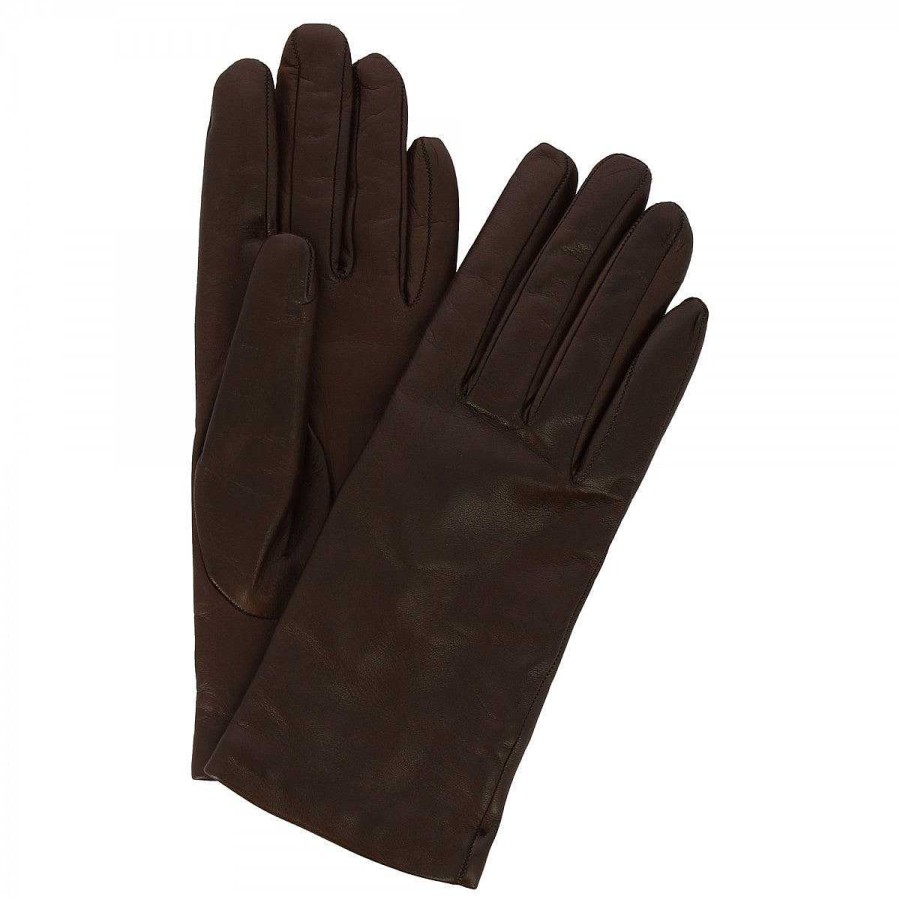 Leonardo Classic Handmade Women'S Gloves In Dark Brown Nappa Leather