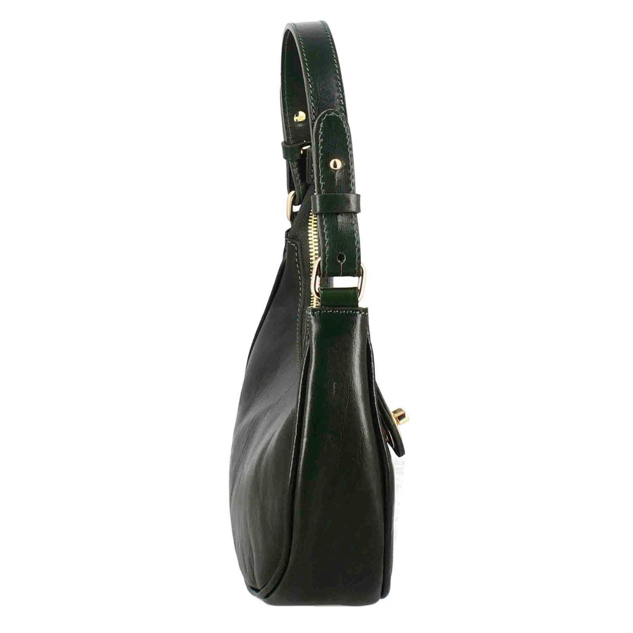 Leonardo Jane Shoulder Bag In Green Leather With Removable Shoulder Strap