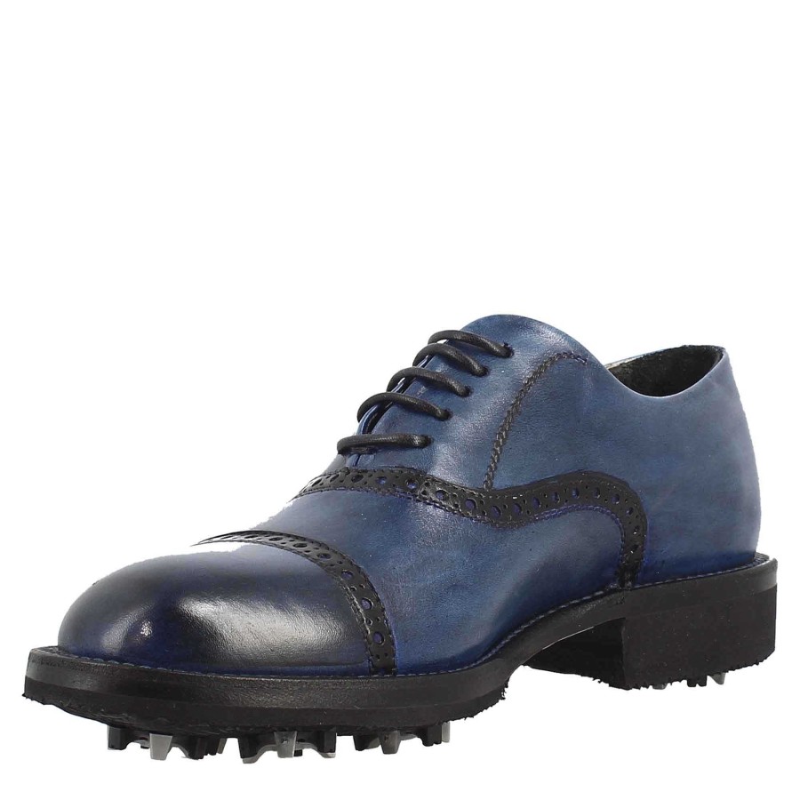 Leonardo Women'S Golf Shoes In Blue Color With Handcrafted Leather Brogue Details