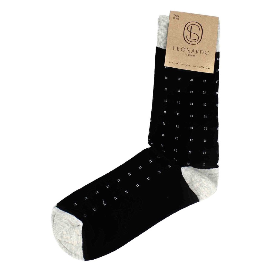 Leonardo Men'S Socks In Black Cotton With Gray Pattern