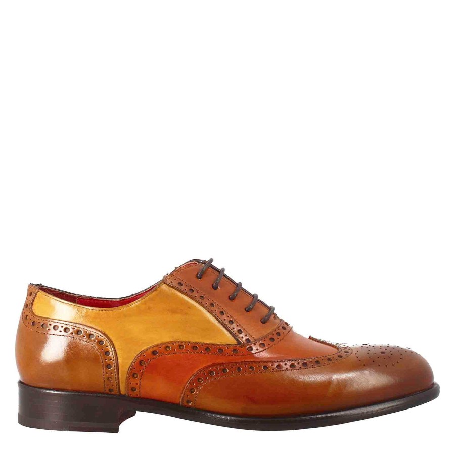 Leonardo Elegant Men'S Brown Orange And Yellow Leather Oxford Brogue