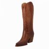 Leonardo Women'S Medium Texan Boots In Brown Leather With Embroidery.