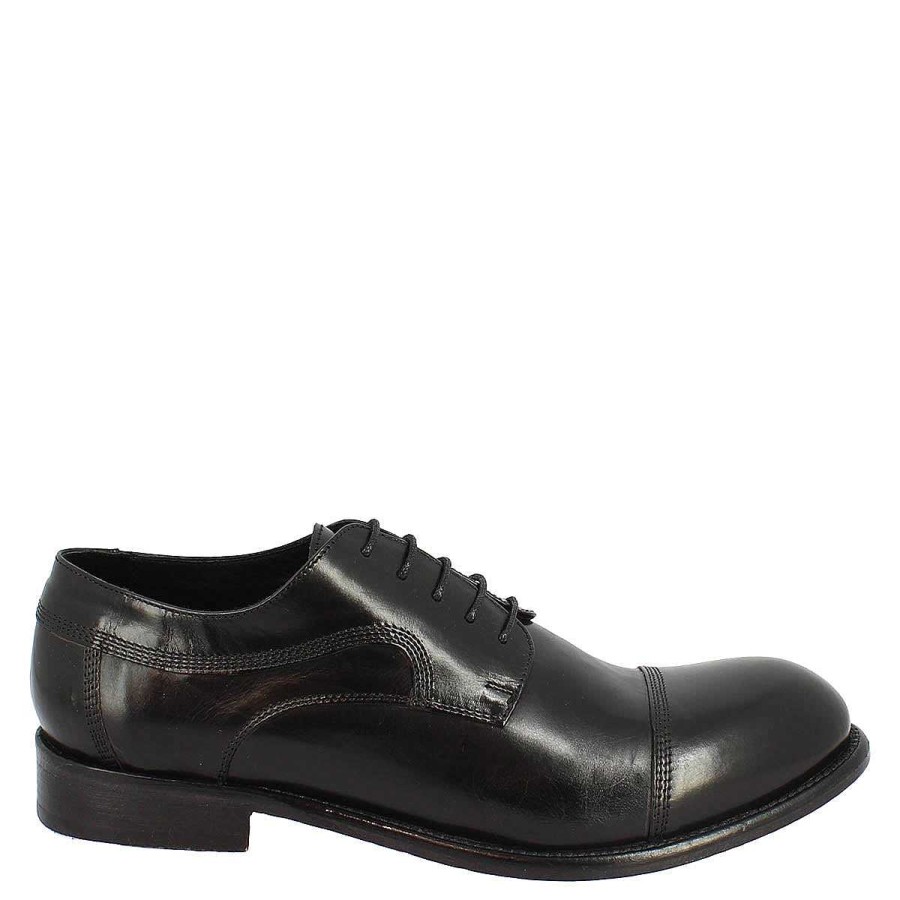 Leonardo Handmade Men'S Formal Lace-Up Shoes In Black Leather