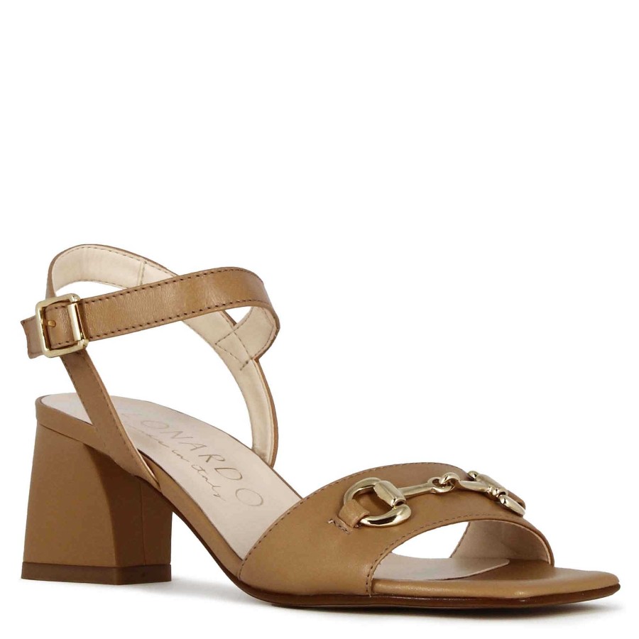 Leonardo Women'S Sandal In Brown Leather With Handmade Clamp