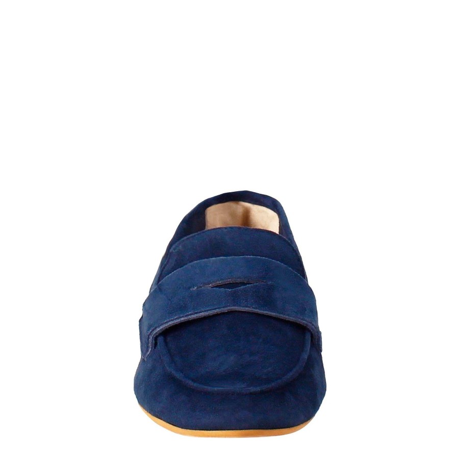 Leonardo Handmade Women'S Moccasin In Dark Blue Suede.