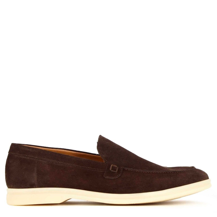 Leonardo Casual Men'S Moccasin In Dark Brown Suede