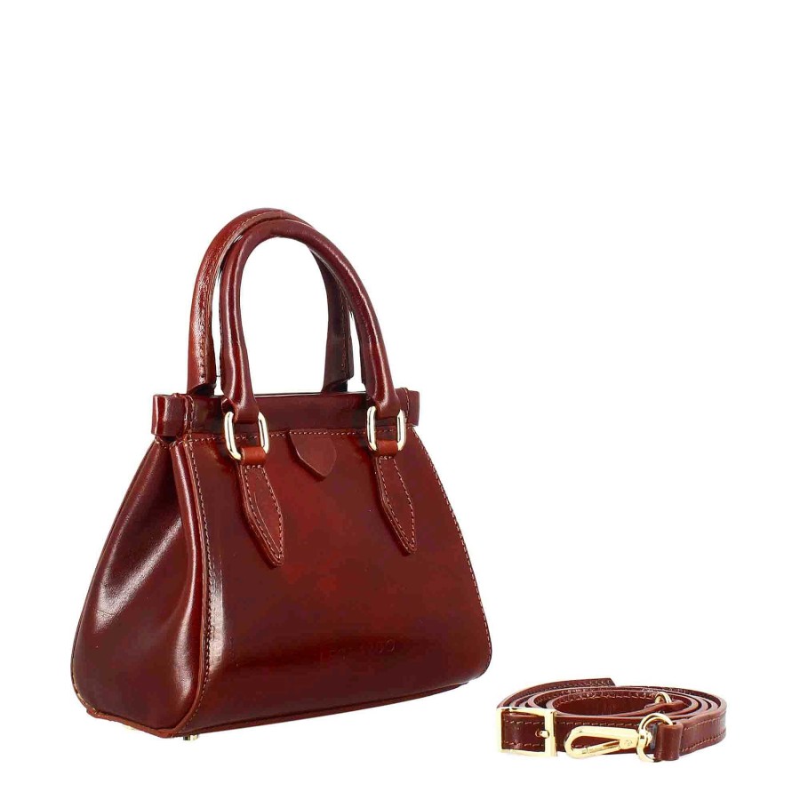 Leonardo Fiorenza Leather Handbag With Removable Brown Shoulder Strap