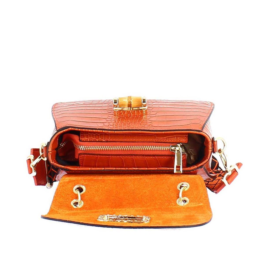 Leonardo Handcrafted Women'S Handbag In Orange Leather With Removable Shoulder Strap