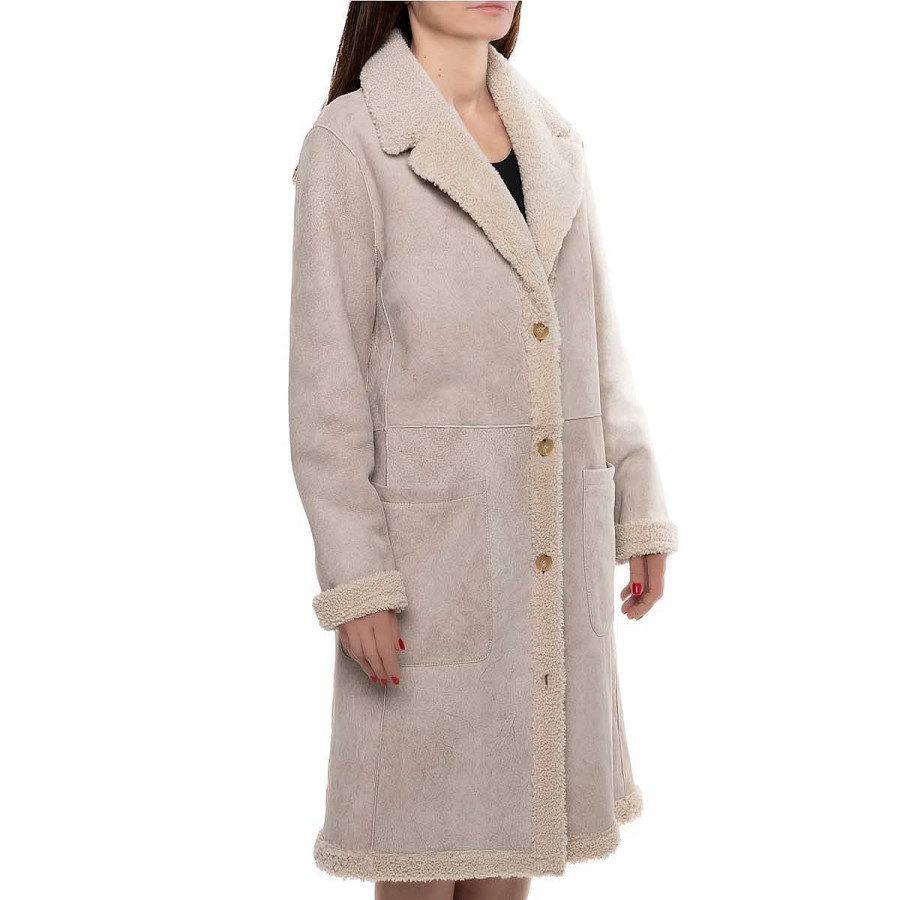 Leonardo Beige Women'S Long Double-Breasted Reversible Coat