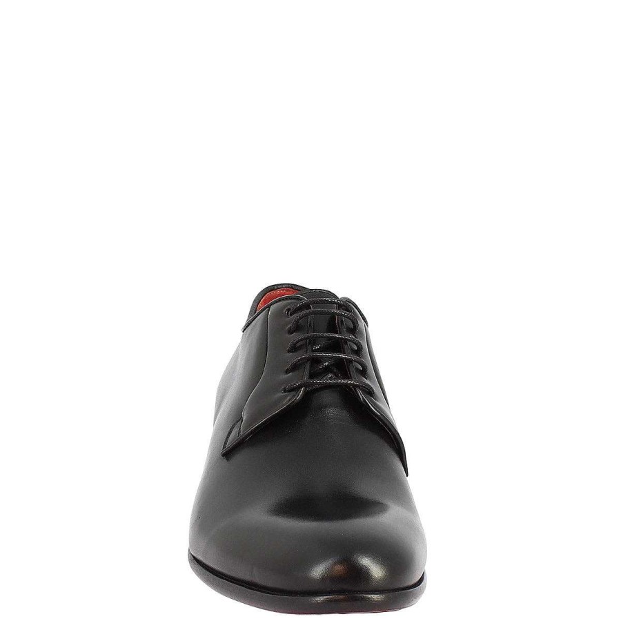 Leonardo Handmade Men'S Lace-Up Shoes In Black Leather