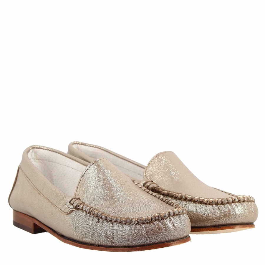 Leonardo Handcrafted Women'S Loafers In Platinum Leather