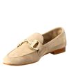 Leonardo Women'S Moccasin In Taupe Suede With Gold Buckle