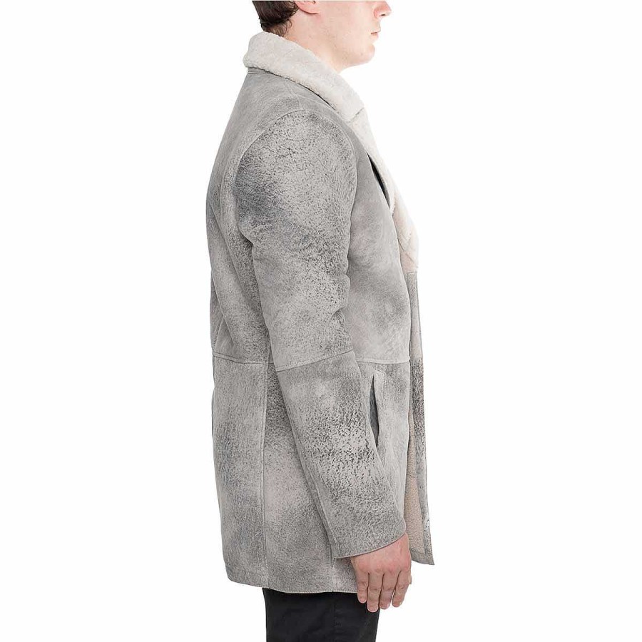 Leonardo Double Breasted Men'S Jacket In Gray Sheepskin