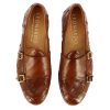 Leonardo Brown Loafer With Double Golden Buckle For Men In Woven Leather