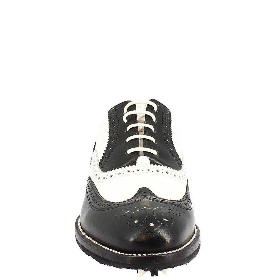 Leonardo Handcrafted Two-Tone Black And White Women'S Golf Shoes In Leather