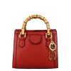 Leonardo Mini Bamboo Women'S Handbag In Red Leather With Wooden Handles And Shoulder Strap