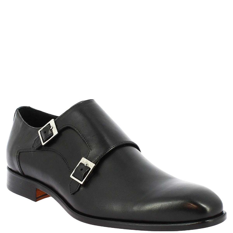 Leonardo Men'S Shoes With Handmade Buckles In Black Calfskin