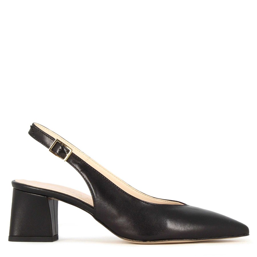 Leonardo Women'S Slingback Decollete In Black Leather With Medium Heel