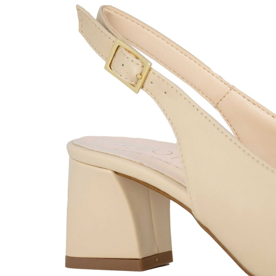 Leonardo Women'S Slingback Decollete In Beige Leather With Medium Heel