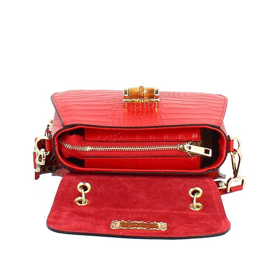 Leonardo Handcrafted Women'S Handbag In Red Leather With Removable Shoulder Strap